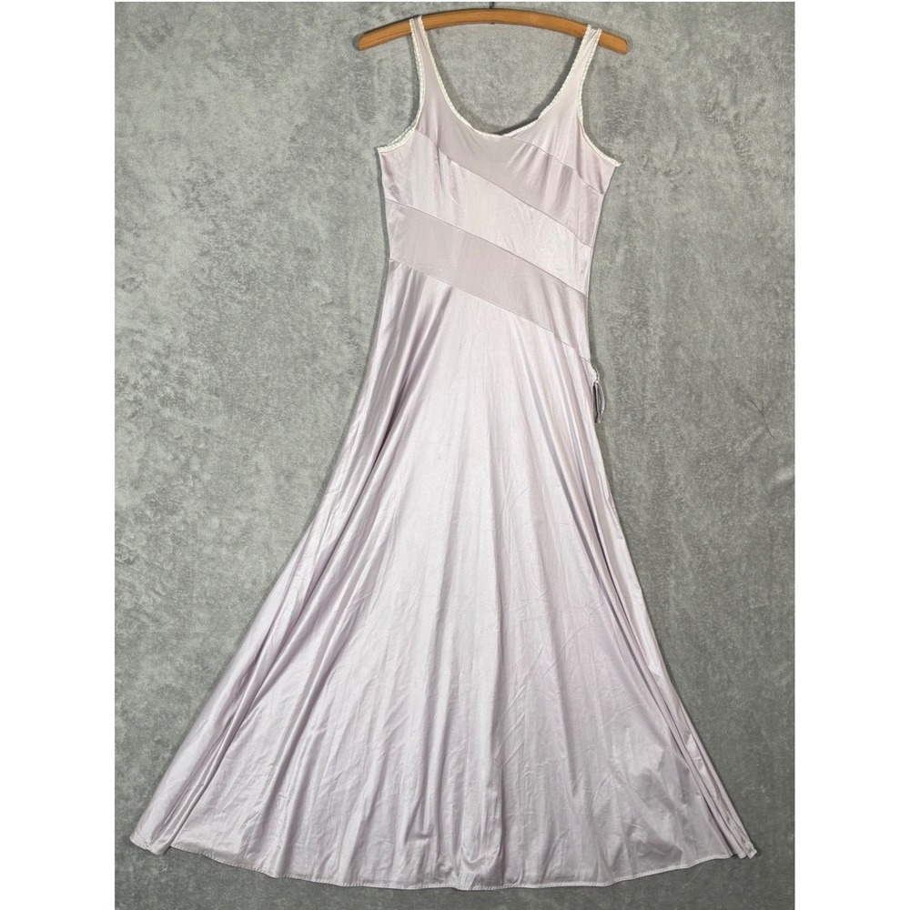Vintage Lavender Satin Maxi Slip Dress Lace Trim Purple Ethereal Dainty Size S - Picture 1 of 13